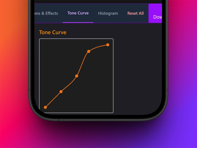 Tone curve editor in action
